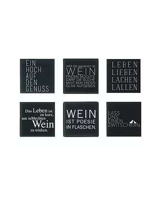 RAEDER | Untersetzer 6er Set WEIN TEXT 10x10cm Schwarz | 